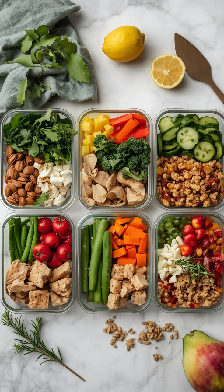 Assorted whole grains, legumes, and seasonal vegetables displayed for meal planning education